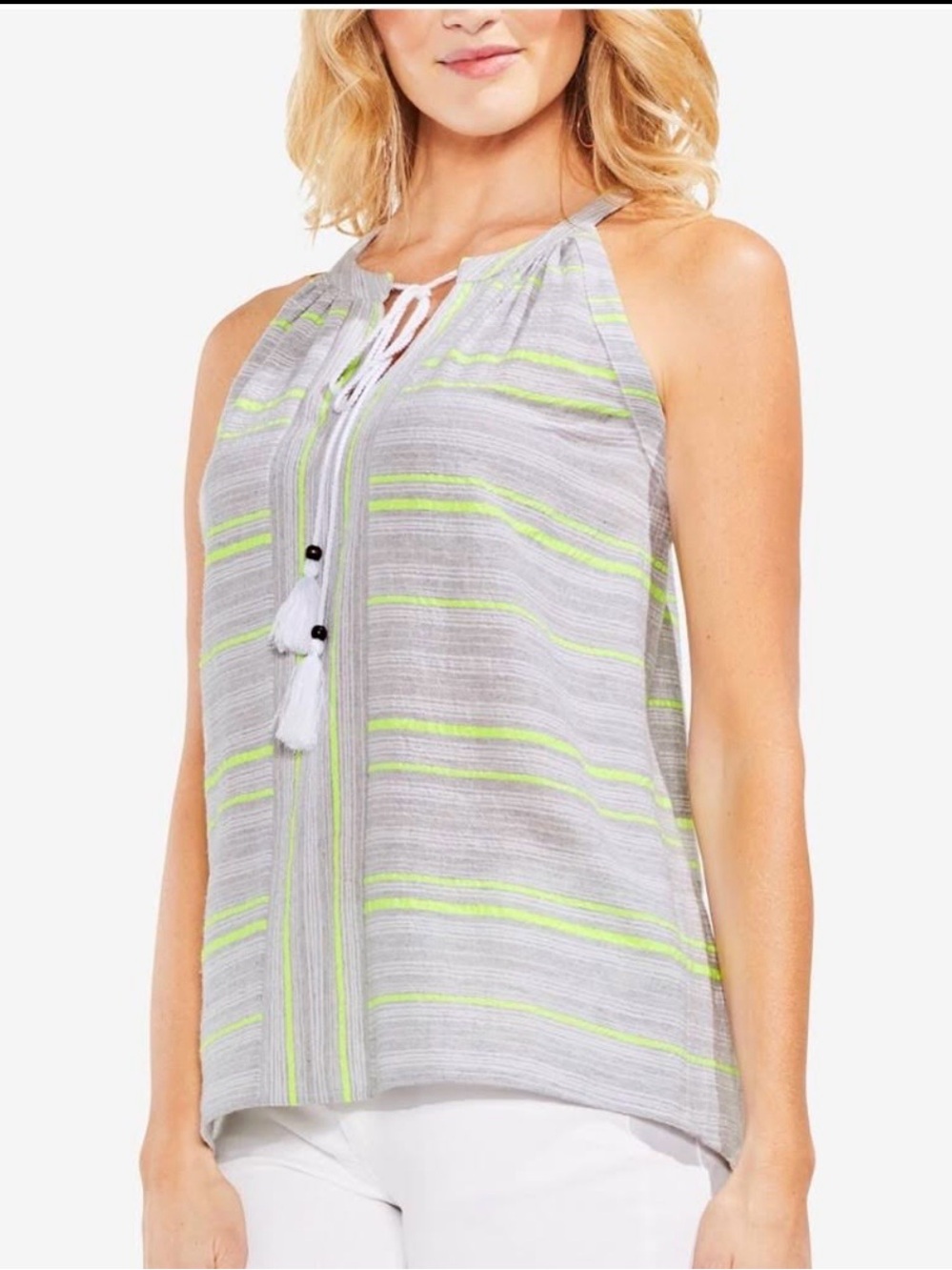 Vince Camuto Olive Green Halter Tassel Tie Tank